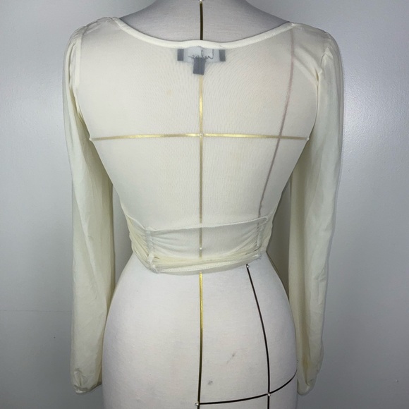 Lulu’s Ivory Ruched Love Me Crop Top w/ Long Bell Sleeves | Size XS - Picture 6 of 9